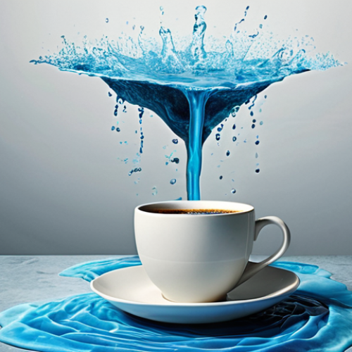 Home 8 **Prompt 1: The Invisible Water Footprint of Our Daily Lives**
A visually striking image illustrating the concept of "virtual water" in everyday consumption. Feature common products like a steaming coffee cup, a cotton t-shirt, and a piece of beef, with subtle, ethereal blue water flowing from them or surrounding them, symbolizing the vast, hidden water footprint required for their production. The background subtly hints at global supply chains, perhaps with faint outlines of different continents or industrial elements, conveying the worldwide impact, while maintaining a relatable, slightly domestic German context. The overall mood should be thought-provoking and slightly surreal, emphasizing the invisible nature of this water consumption.