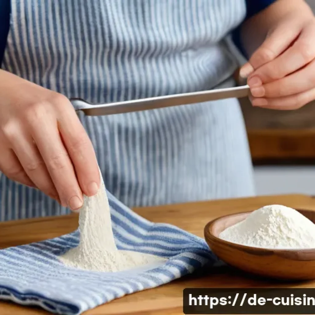 물 절약을 위한 빵 굽기 팁 - ) Photorealistic close-up instructional scene of a German home baker measuring hydration: a clean be...