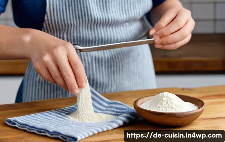 물 절약을 위한 빵 굽기 팁 - ) Photorealistic close-up instructional scene of a German home baker measuring hydration: a clean be...