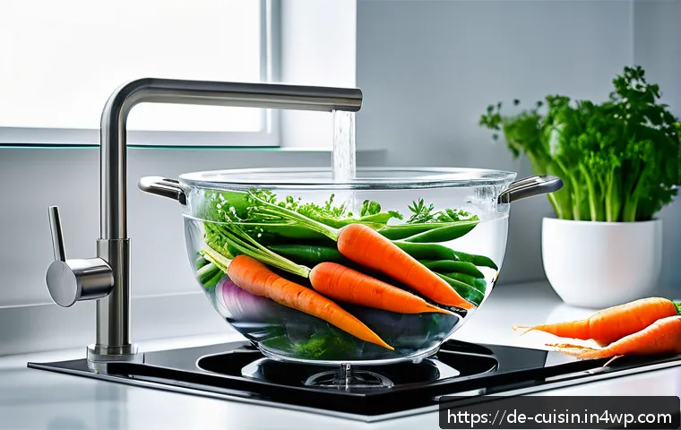 물 절약을 위한 대안 조리법 - A modern German kitchen scene focusing on efficient cooking with minimal water usage: a sleek stainl...